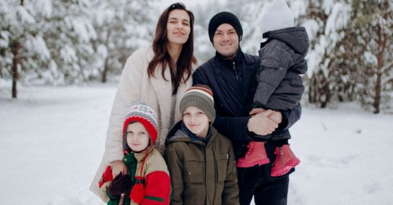 Winter Family Fun - Family Portrait on Snow