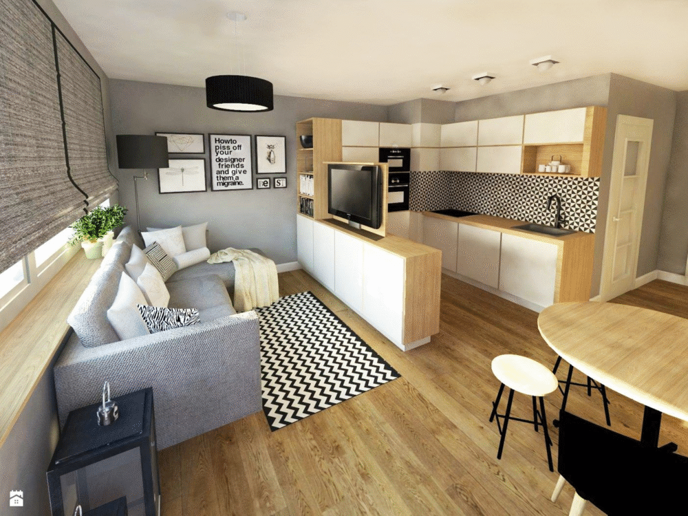 white island in grey kitchen